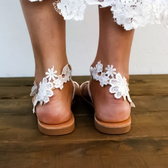 Restocked! Brand New White Lace Wedding Sandals in Caramel Tan - Picture 6 of 6